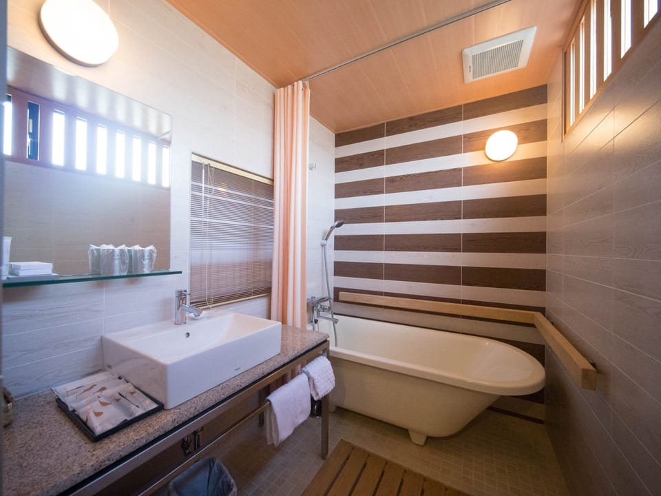 Free toiletries, hair dryer, slippers, electronic bidet