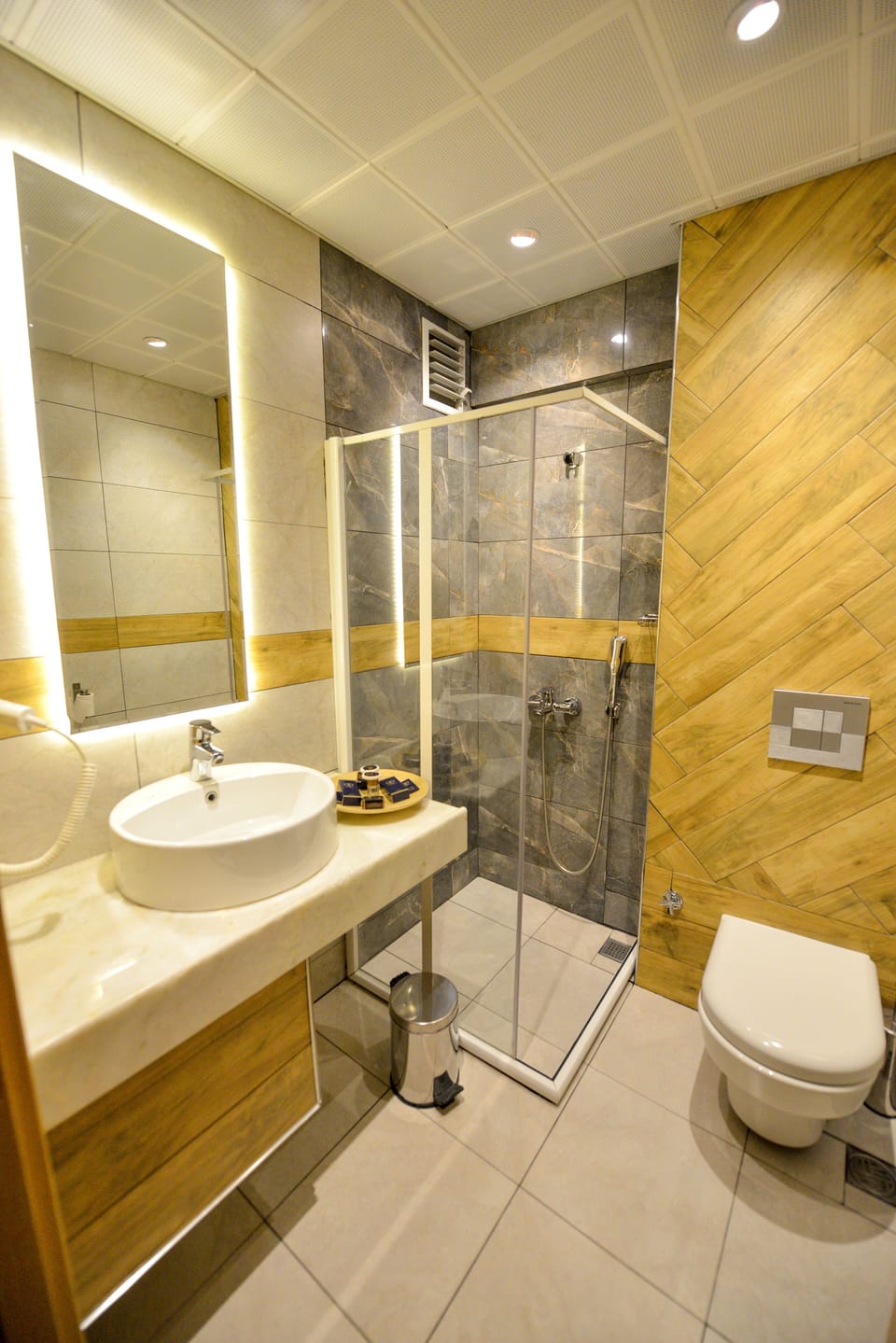 Shower, free toiletries, hair dryer, slippers