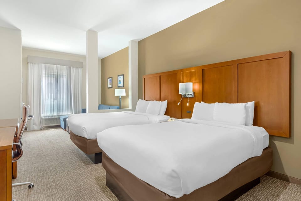 Suite, 2 Queen Beds, Accessible, Non Smoking | Desk, laptop workspace, blackout drapes, iron/ironing board
