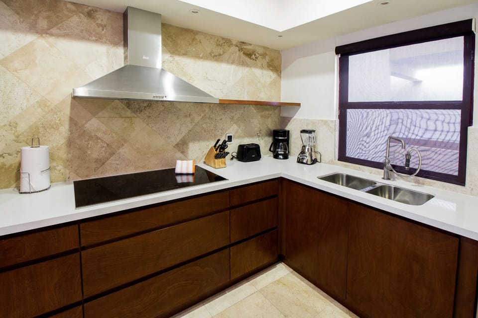 Deluxe Apartment | Private kitchen | Full-size fridge, microwave, oven, stovetop