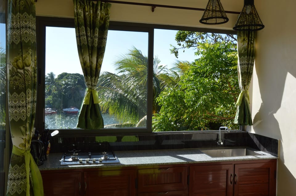 Studio, 1 Queen Bed with Sofa bed, River View | Private kitchen | Full-size fridge, microwave, oven, stovetop