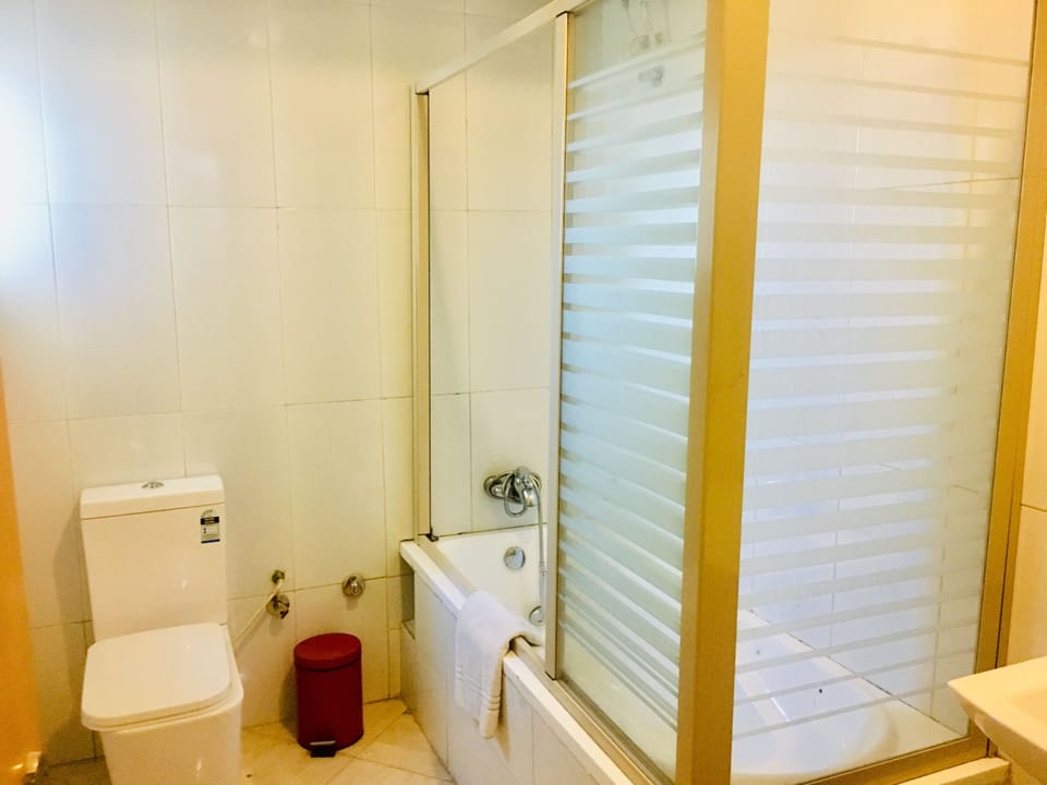 Studio | Bathroom | Combined shower/tub, rainfall showerhead, free toiletries, towels