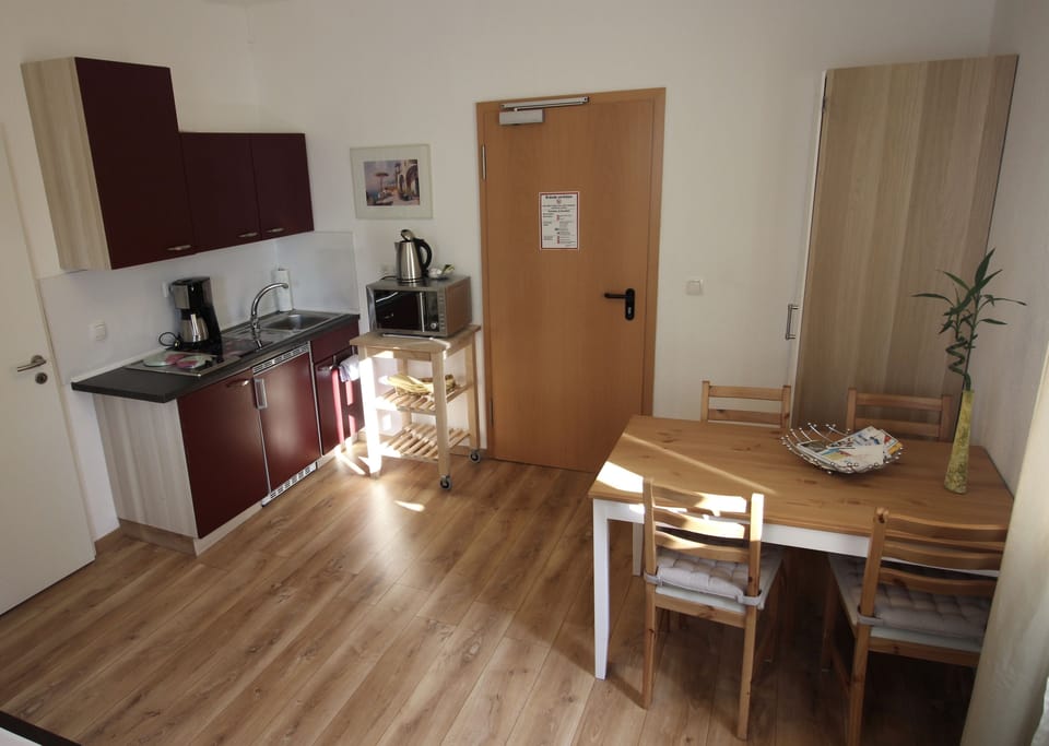 Comfort Apartment, 1 Bedroom (Kurparkblick) | Private kitchenette | Oven, electric kettle, cleaning supplies