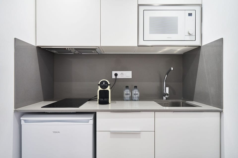 Microwave, stovetop, espresso maker, electric kettle