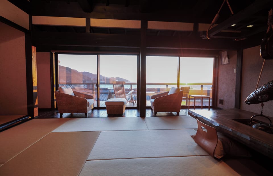 Twin Room with Tatami Area and Open-Air Hot Spring Bath, Sea View [SUMIRE], Non Smoking | Down comforters, minibar, in-room safe, free WiFi