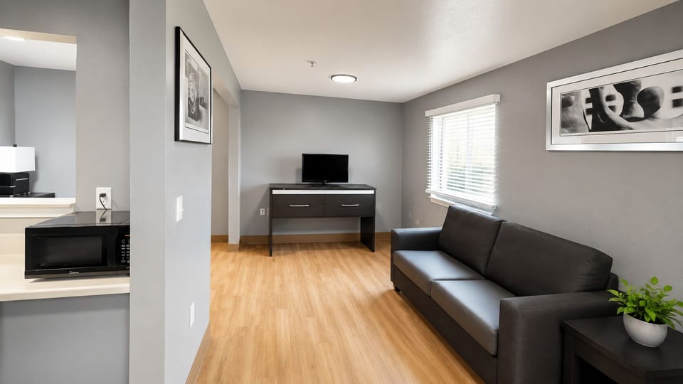 40-inch flat-screen TV with premium channels, TV