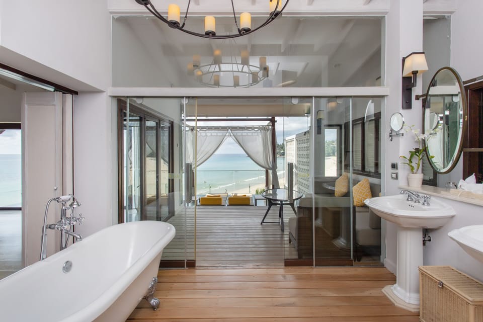 Seaview Pool Villa - One Bedroom (adults only hotel) | Bathroom | Separate tub and shower, deep soaking tub, rainfall showerhead