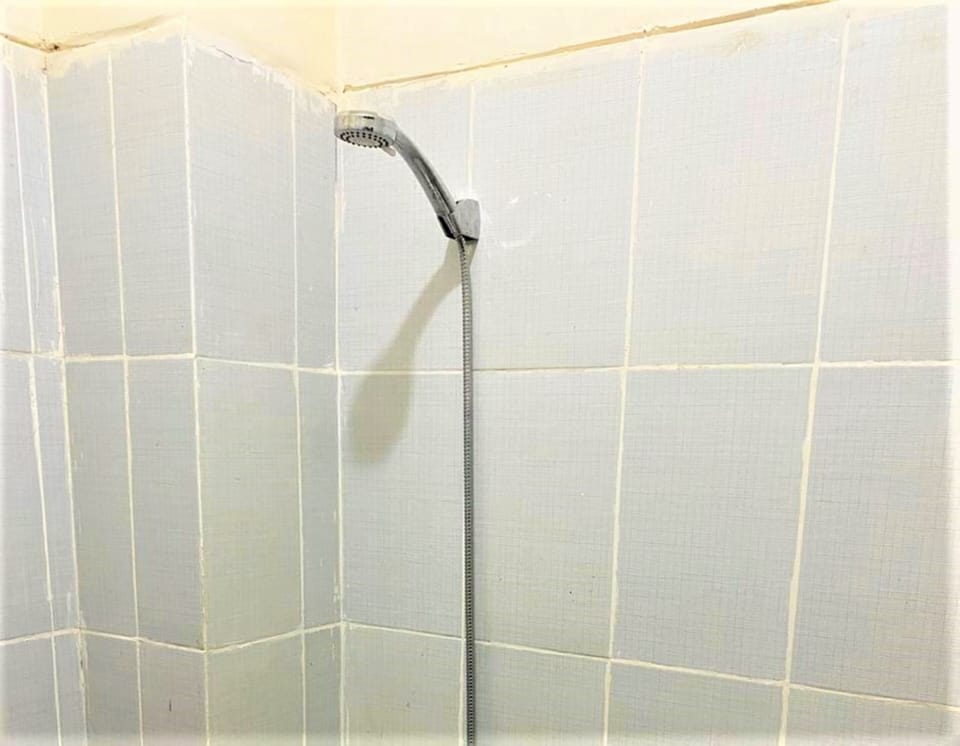 Shower, rainfall showerhead, free toiletries, towels