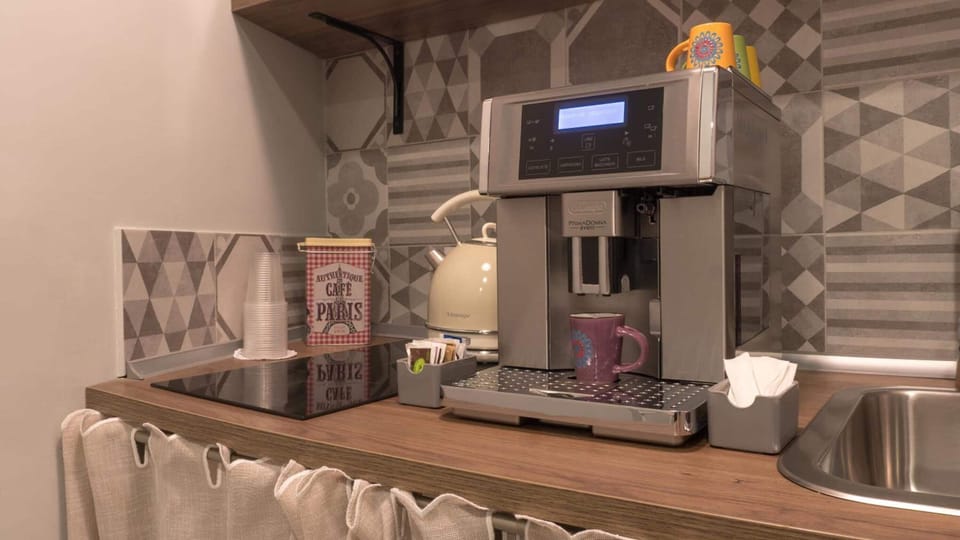 Mini-fridge, microwave, stovetop, espresso maker