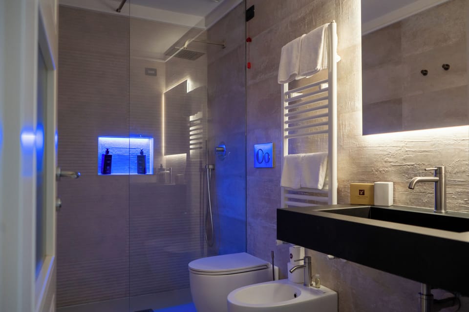 Junior Triple Room | Bathroom | Shower, rainfall showerhead, designer toiletries, hair dryer