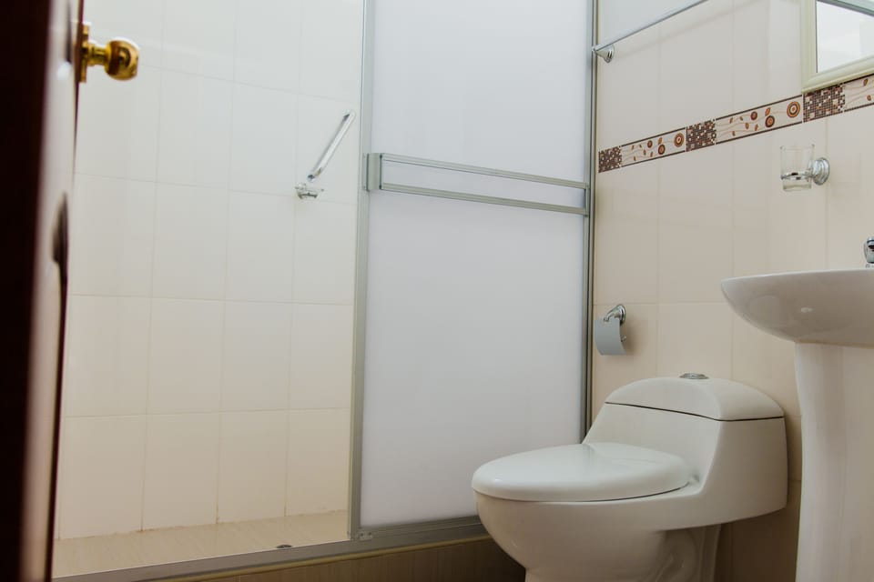Shower, free toiletries, towels