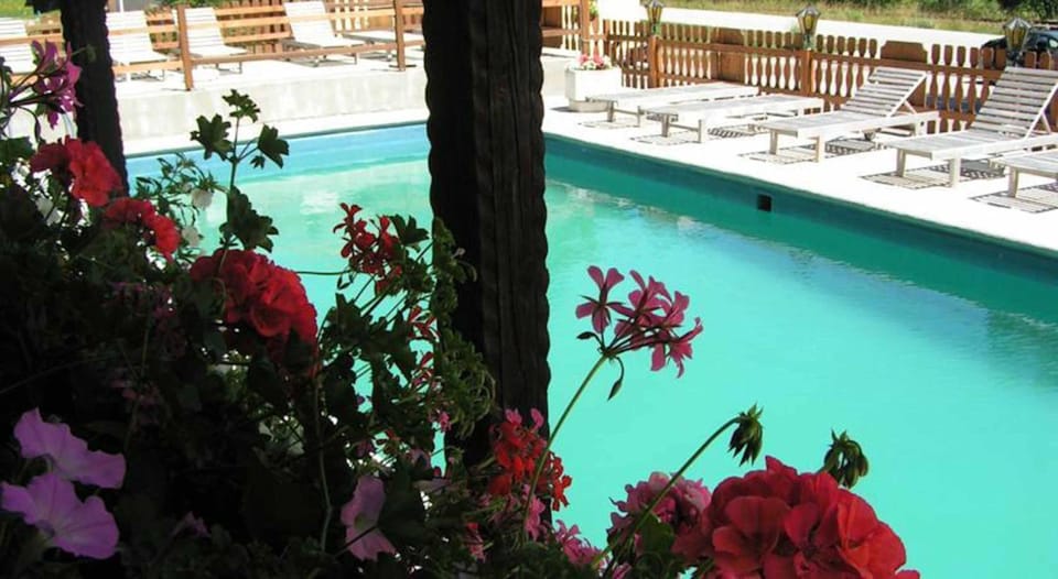 Seasonal outdoor pool, sun loungers