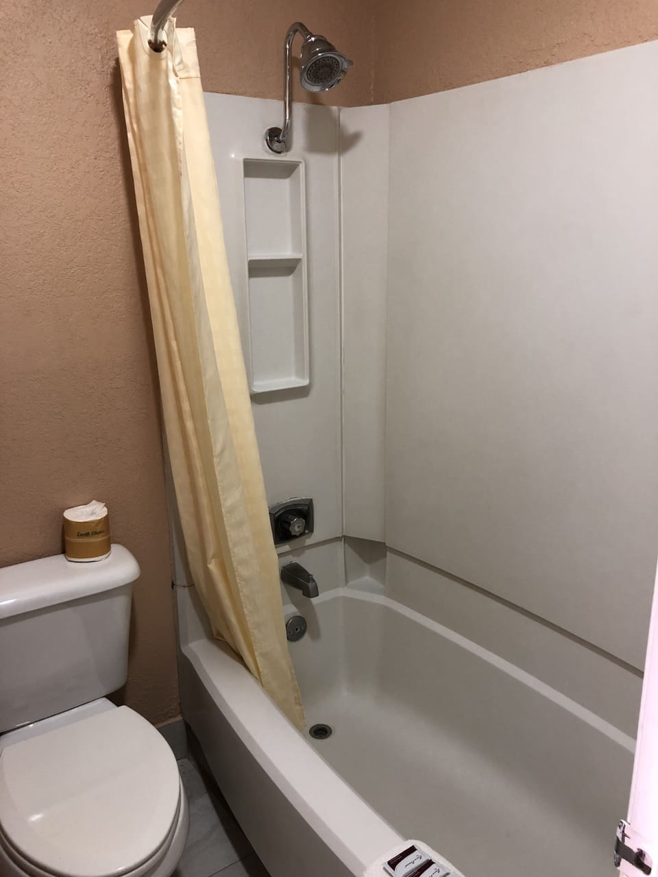 Combined shower/tub, free toiletries, hair dryer, towels