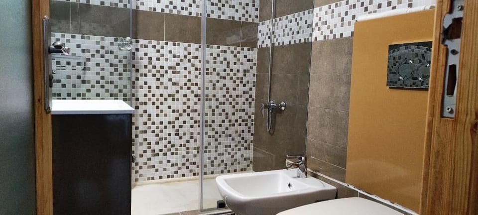 Twin Room | Bathroom | Shower, hair dryer, towels, soap