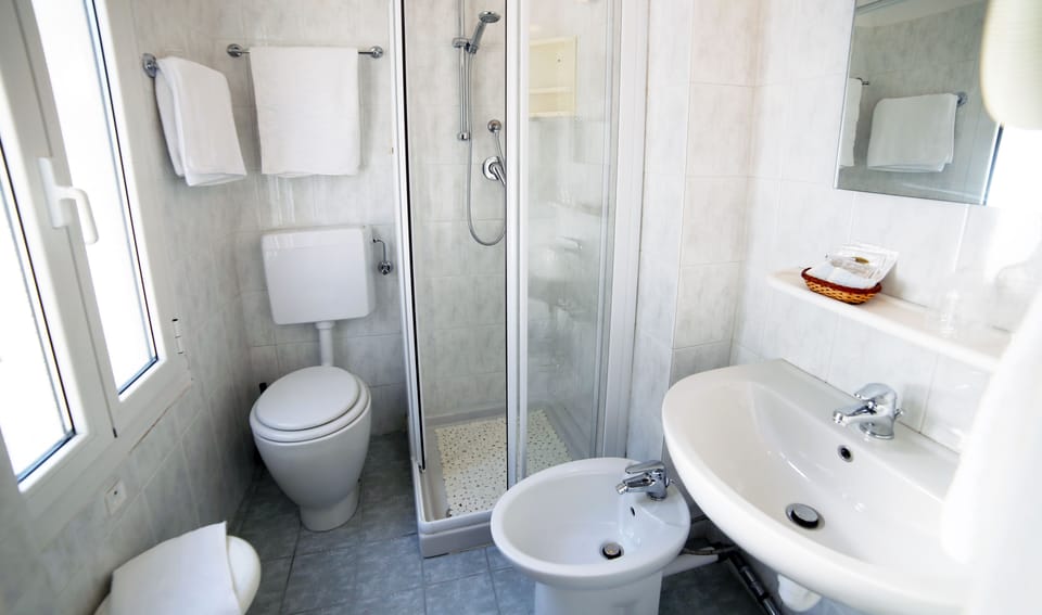 Panoramic Double or Twin Room, Sea Facing (1) | Bathroom | Free toiletries, hair dryer, bidet, towels