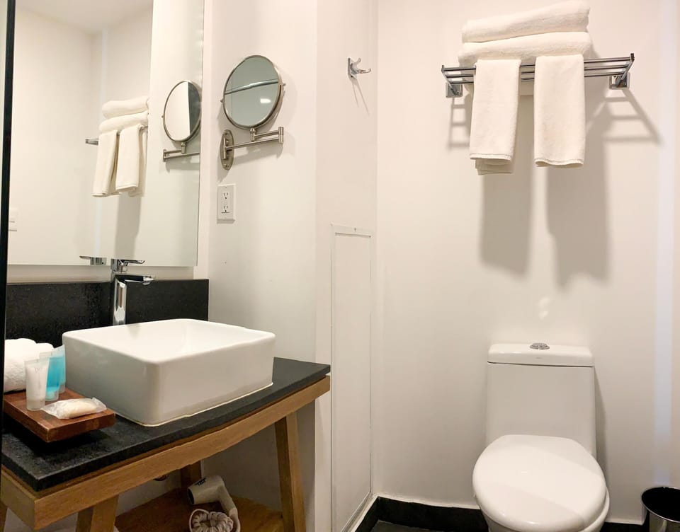 Shower, free toiletries, hair dryer, towels