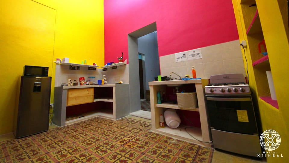 Fridge, microwave, cookware/dishes/utensils