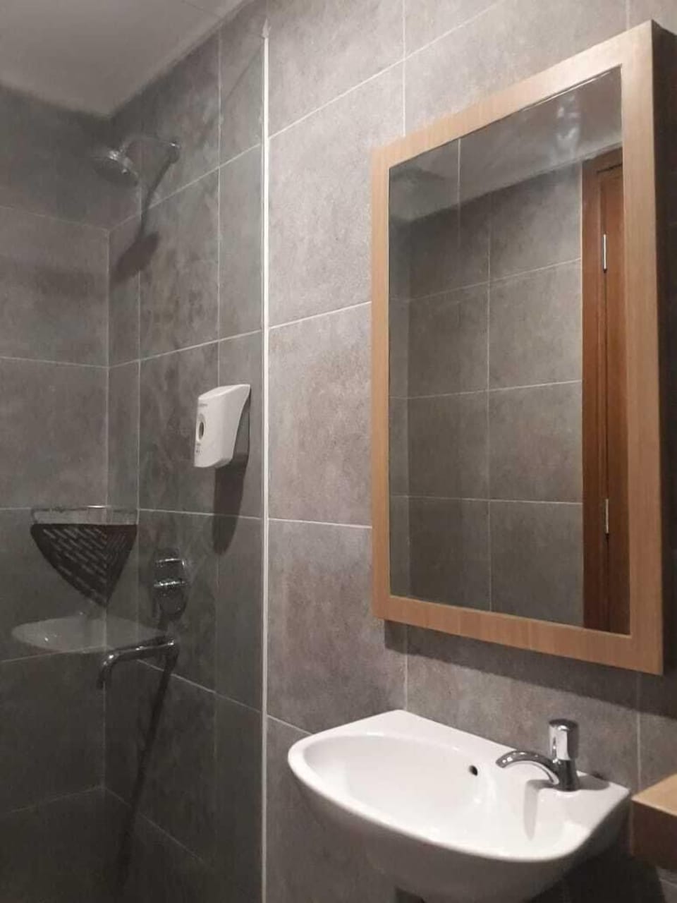 Shower, slippers, soap, shampoo