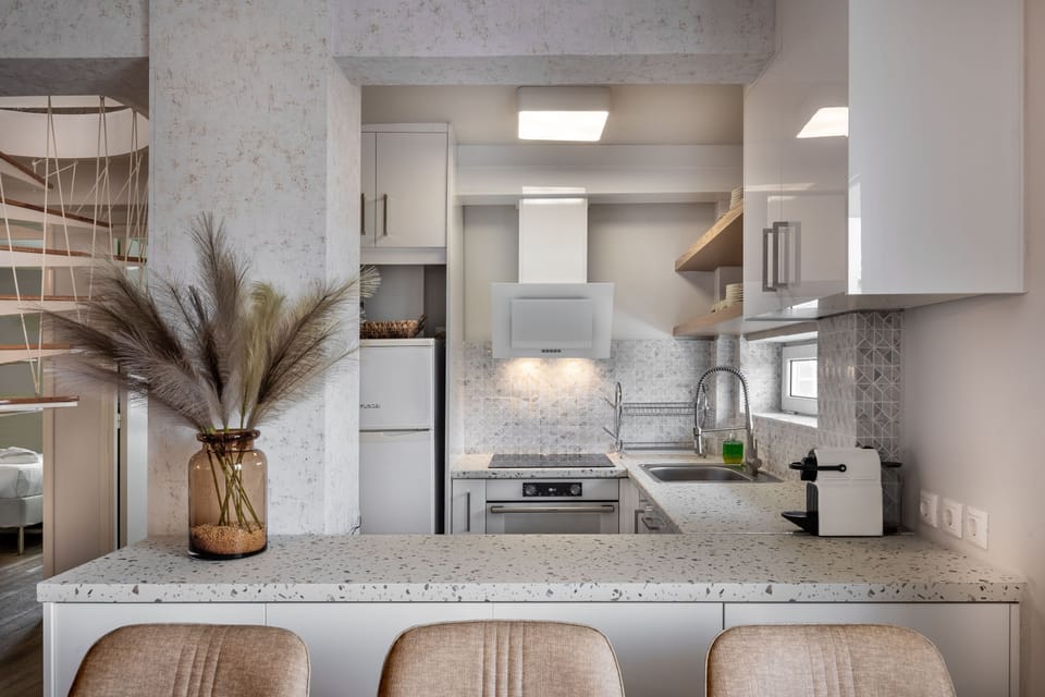 Three Bedroom Panoramic Sea View Maisonette | Private kitchen | Full-size fridge, oven, stovetop, espresso maker
