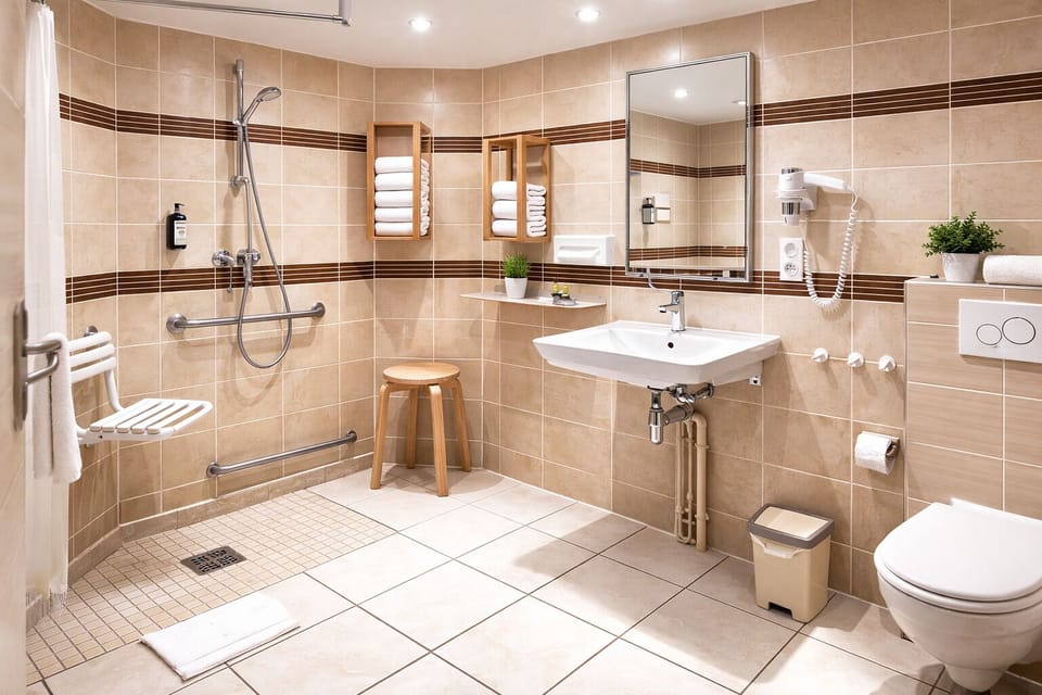 Family Room | Bathroom | Shower, hair dryer, towels
