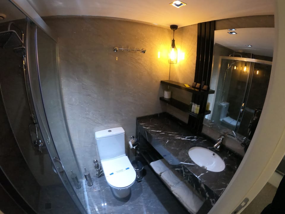 Standard Twin Room, City View | Bathroom | Shower, rainfall showerhead, hair dryer, slippers