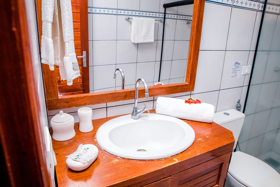 Shower, towels, soap, toilet paper