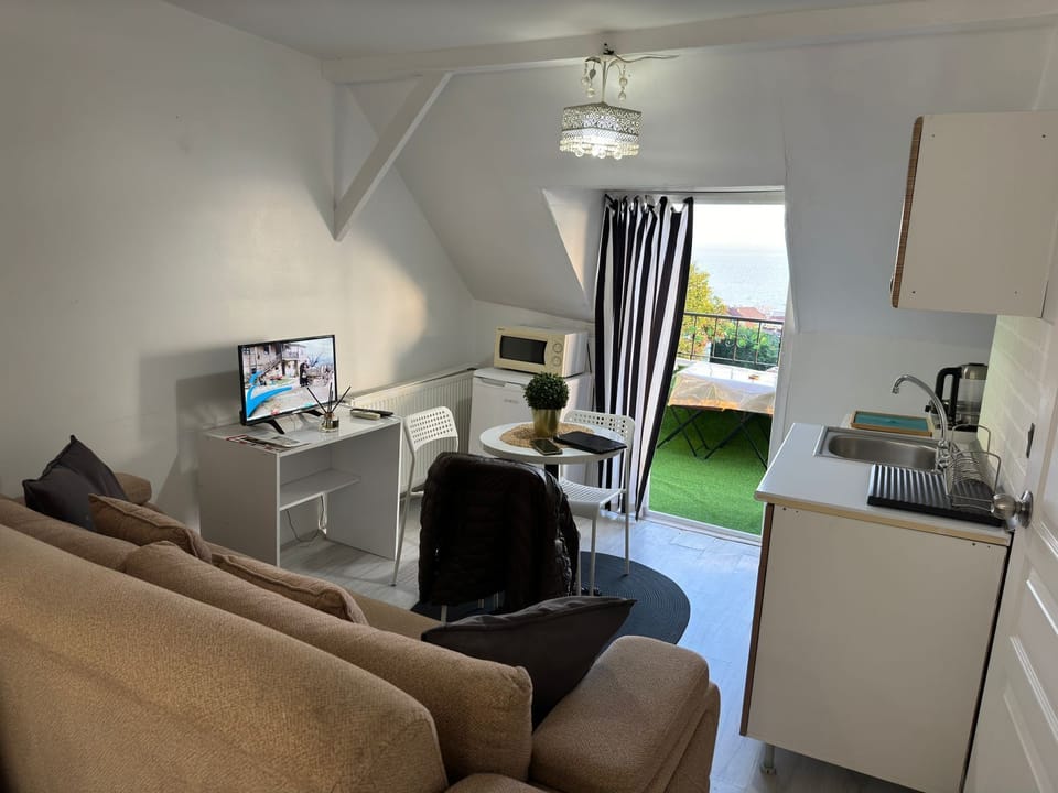 Blue Studio Apartment SEAVIEW TERRACE | Laptop workspace, WiFi (free), bed sheets