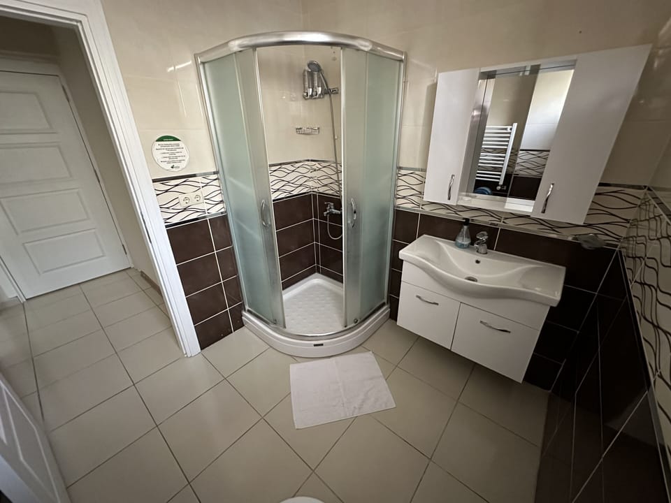 Room 3 - Standard Twin Room | Bathroom | Shower, hydromassage showerhead, hair dryer, slippers