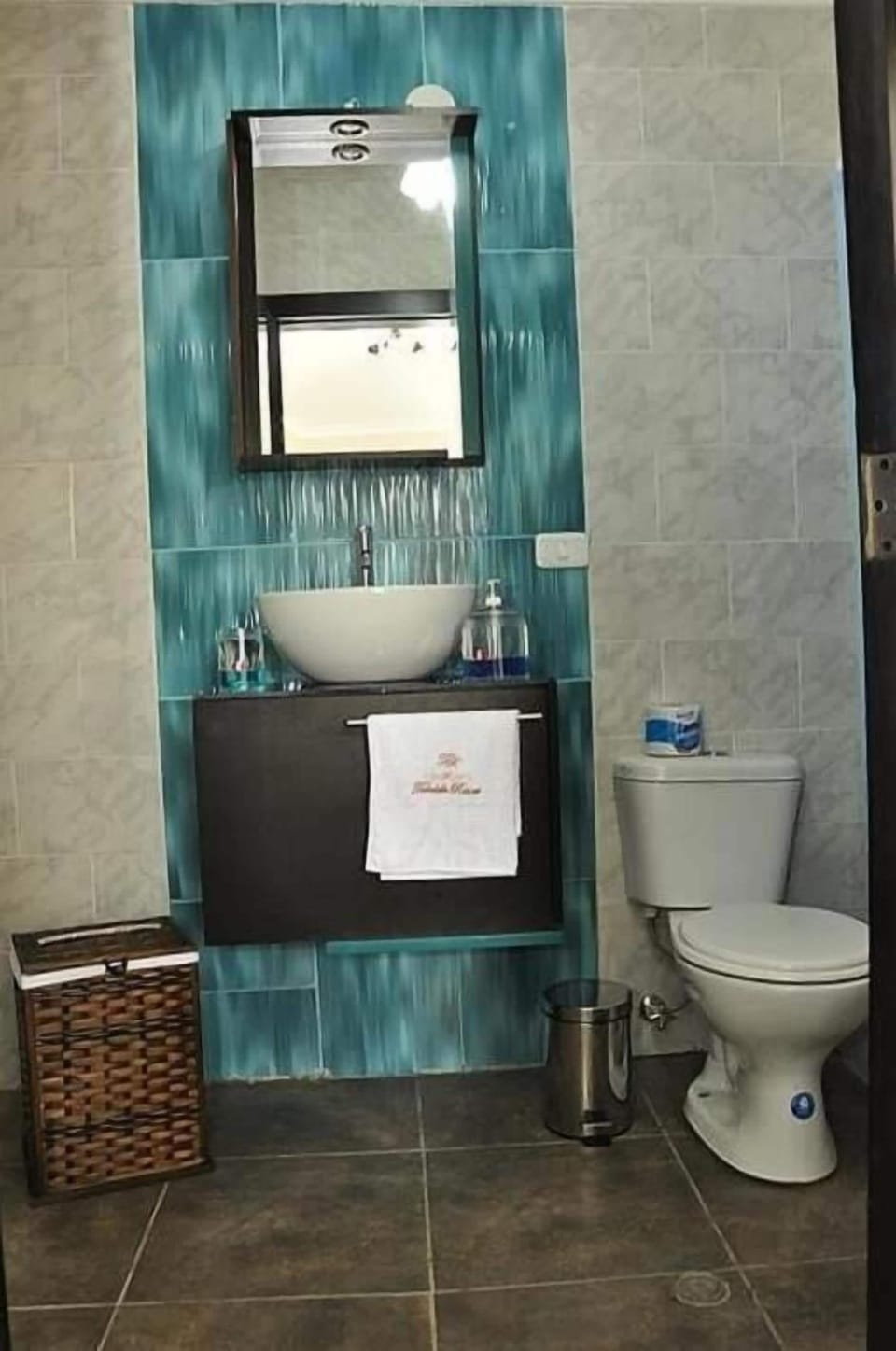 Shower, free toiletries, slippers, towels