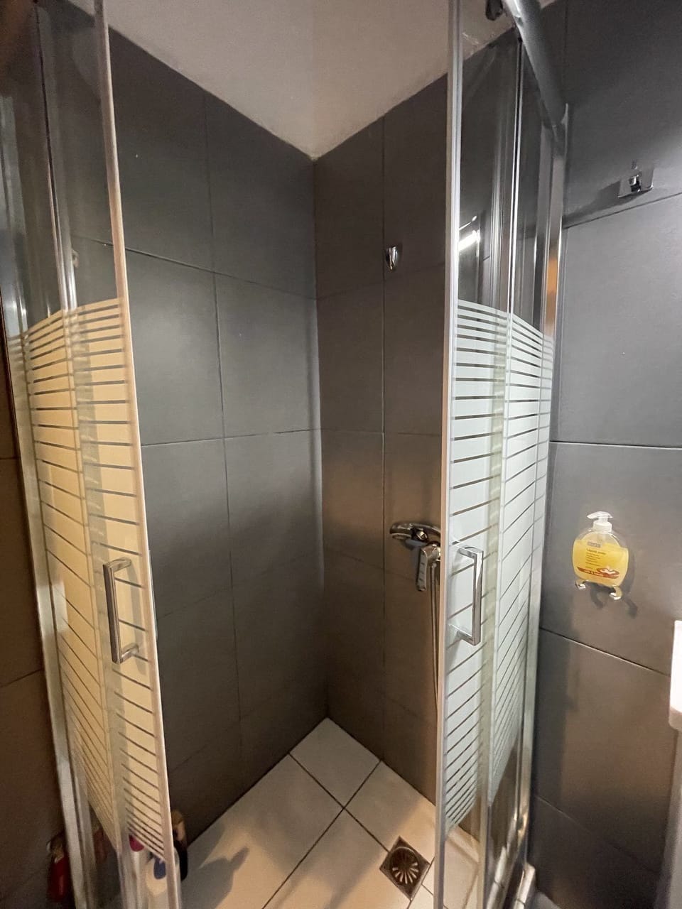 Studio | Bathroom | Shower, rainfall showerhead, hair dryer, towels