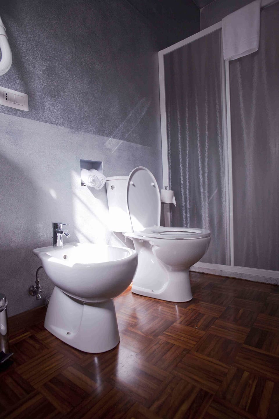 Shower, free toiletries, hair dryer, bidet