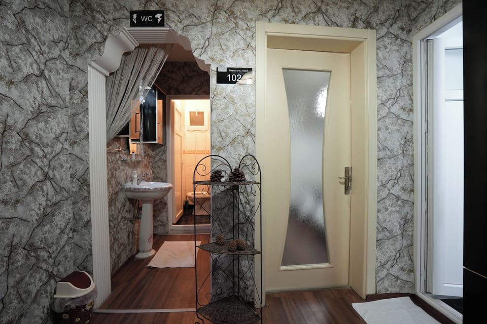 Shower, hydromassage showerhead, free toiletries, towels