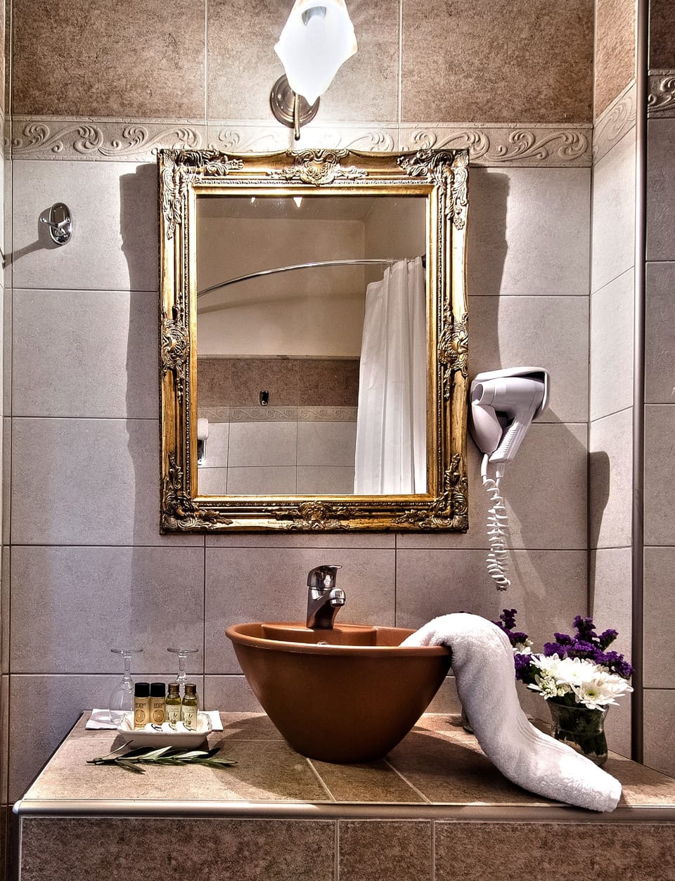 Free toiletries, hair dryer, slippers, towels