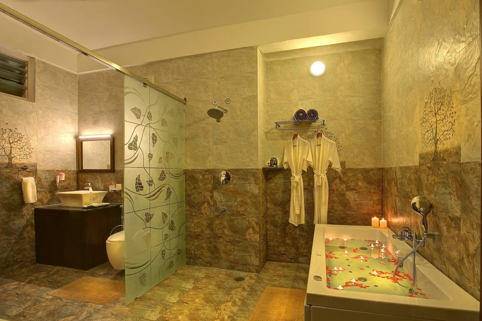 Private Pool Villa | Bathroom | Shower, rainfall showerhead, designer toiletries, hair dryer