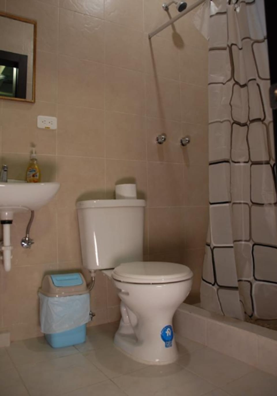 Shower, rainfall showerhead, towels, soap