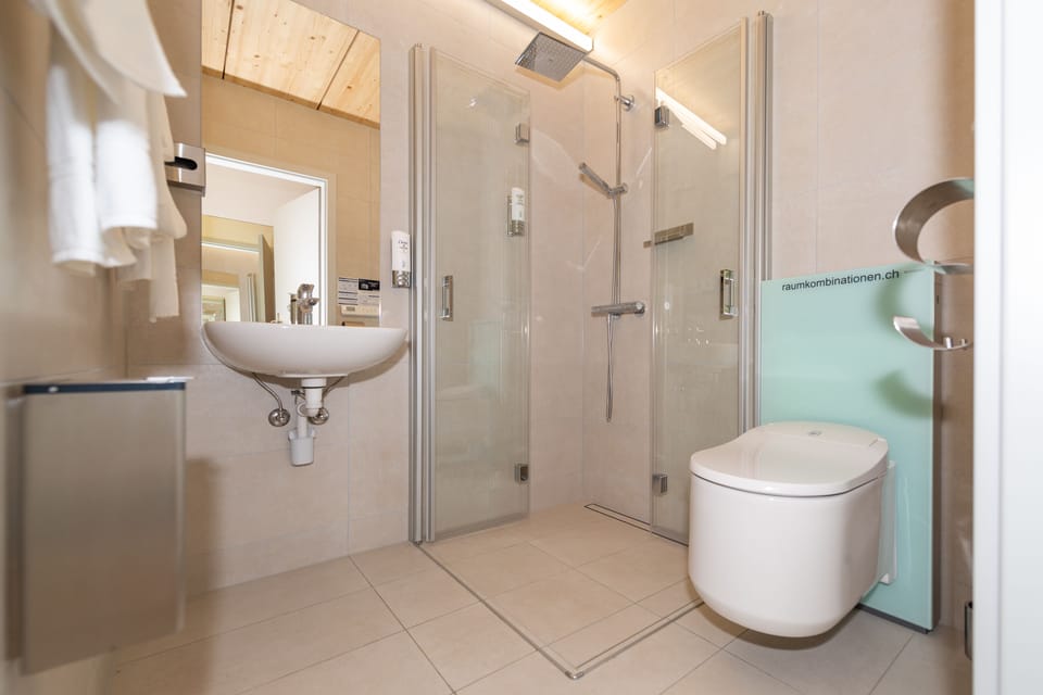 Jet / Flugzeug (accessible) | Bathroom | Shower, towels, soap, toilet paper