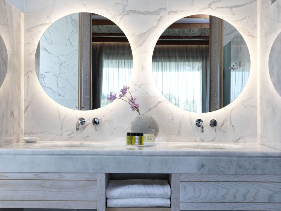 Hair dryer, bathrobes, slippers, towels