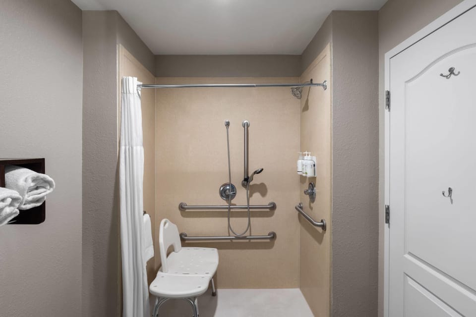 Combined shower/tub, free toiletries, hair dryer, towels