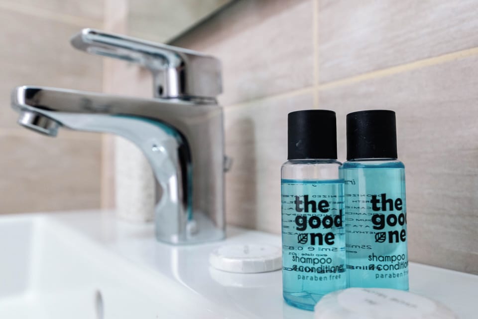 Shower, free toiletries, bidet, towels