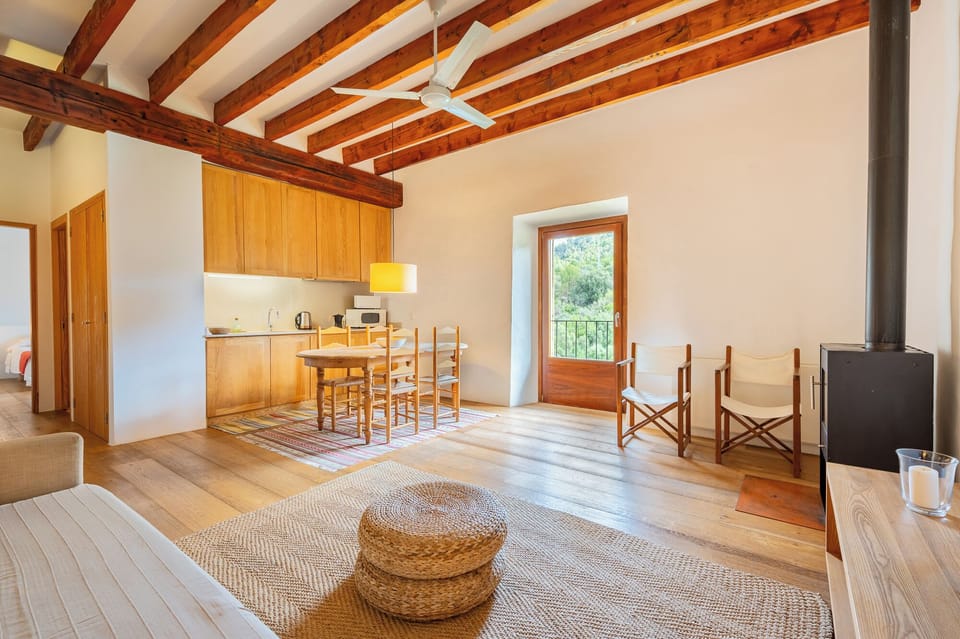 Apartment, 1 Bedroom, Mountain View | Living room | 35-inch LED TV with digital channels, TV, fireplace