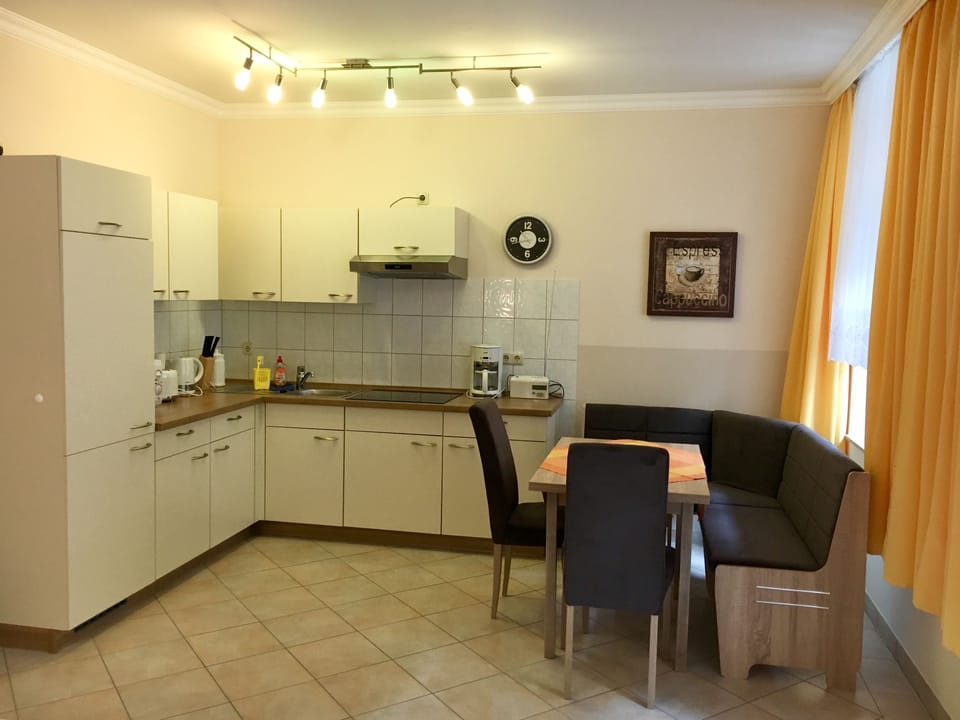 Classic Apartment | Private kitchen | Fridge, microwave, stovetop, toaster
