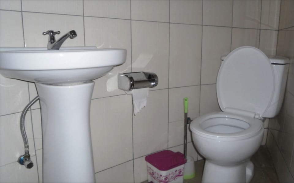 Shower, free toiletries, slippers, towels
