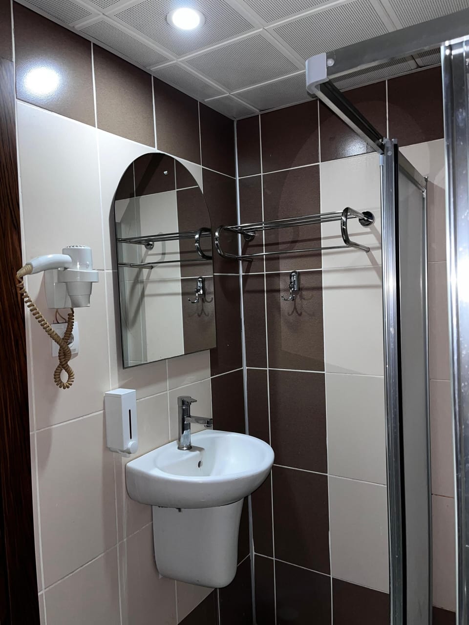 Shower, slippers, towels