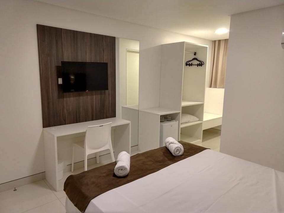 Minibar, desk, laptop workspace, blackout drapes