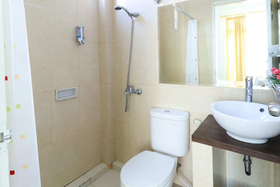 Shower, bidet, towels, soap