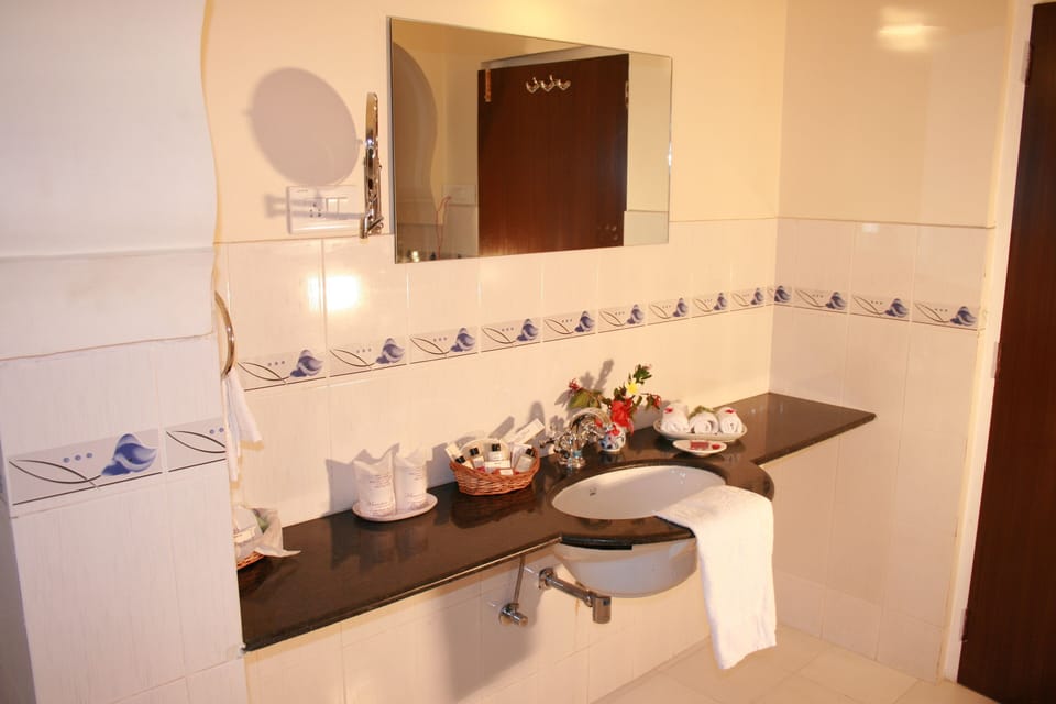 Shower, eco-friendly toiletries, hair dryer, towels
