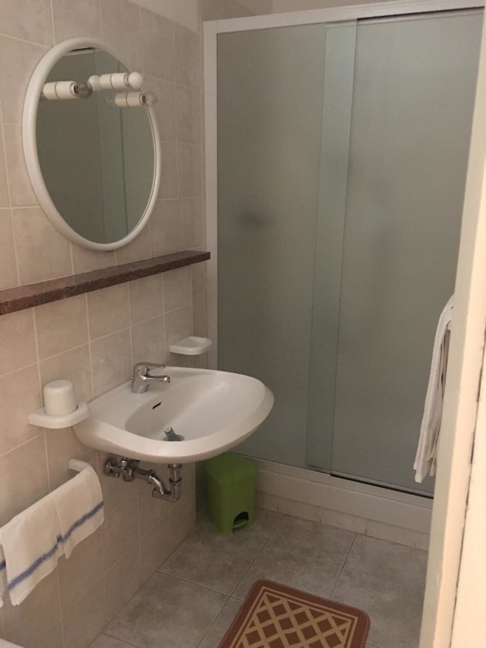 Shower, rainfall showerhead, hair dryer (on request), bathrobes