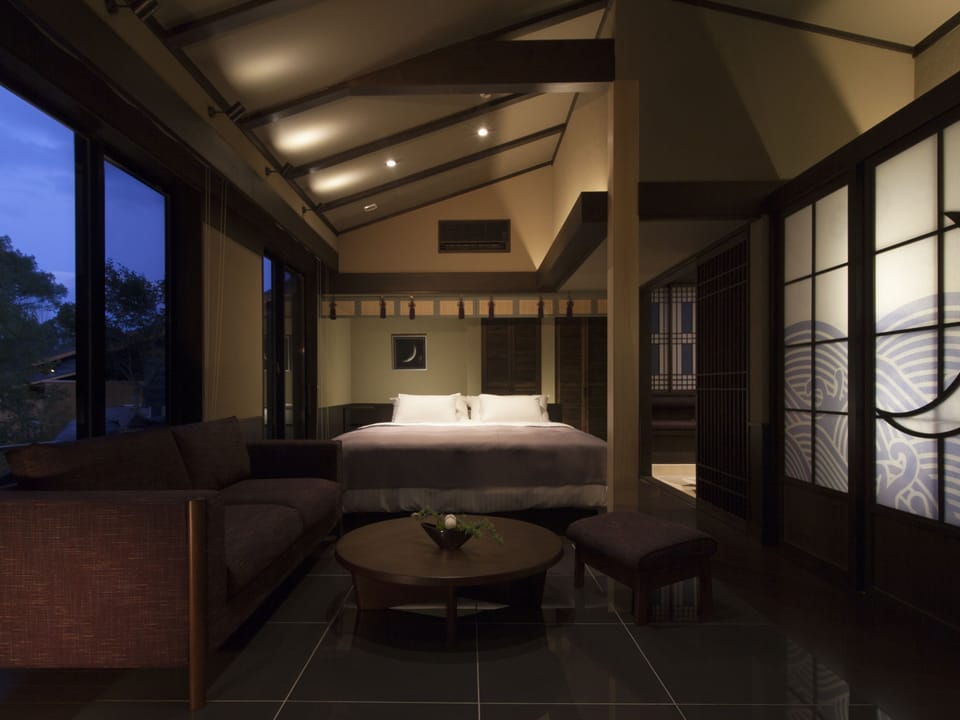 Japanese Western Style Double Room with Private Open-air Bath | In-room safe, desk, iron/ironing board, free WiFi