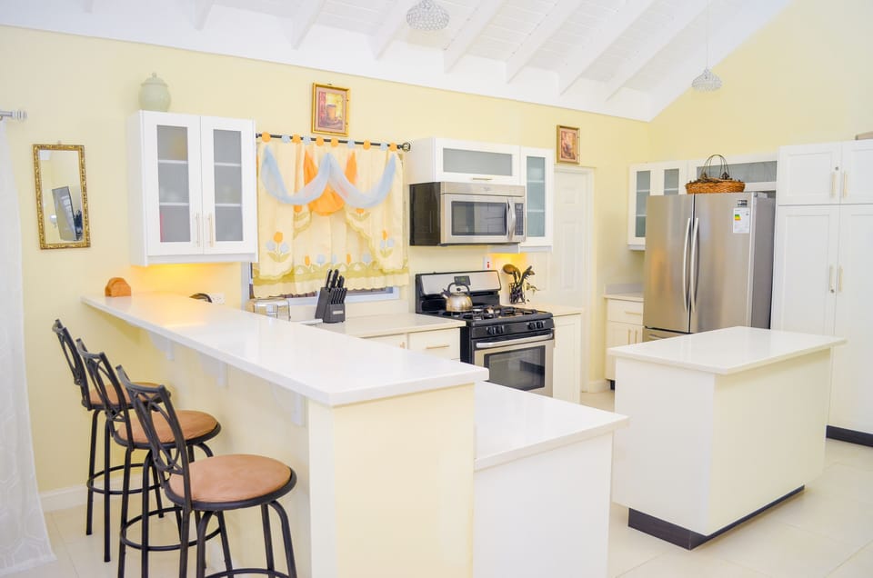 Luxury Villa | Private kitchen | Fridge, microwave, stovetop, electric kettle