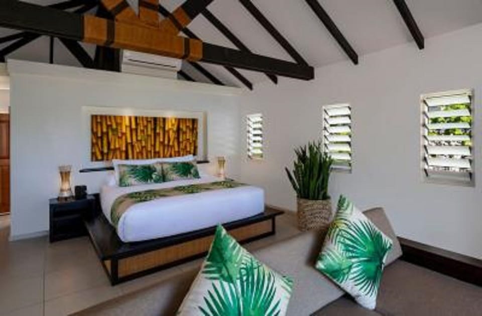 Bungalow, Private Pool, Beachfront | In-room safe, desk, blackout drapes, iron/ironing board